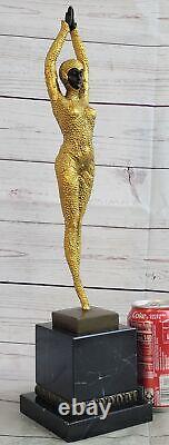 Signed Bronze Sculpture Rare Art Deco Chiparus Statue on Marble Base with Gold Patina