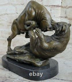 Signed Bull Vs Grizzly Bear Bronze Sculpture Statue Art Deco Stock Market Gift