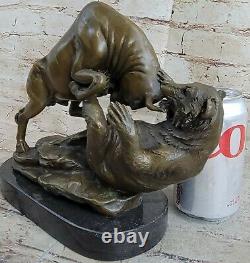Signed Bull Vs Grizzly Bear Bronze Sculpture Statue Art Deco Stock Market Gift