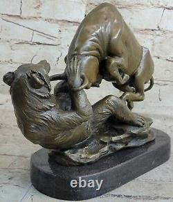 Signed Bull Vs Grizzly Bear Bronze Sculpture Statue Art Deco Stock Market Gift