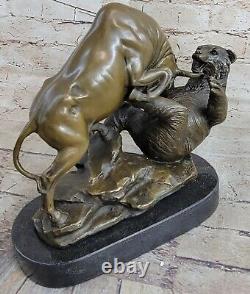 Signed Bull Vs Grizzly Bear Bronze Sculpture Statue Art Deco Stock Market Gift