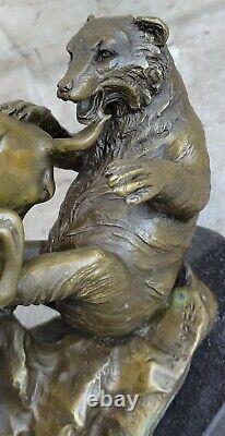 Signed Bull Vs Grizzly Bear Bronze Sculpture Statue Art Deco Stock Market Gift