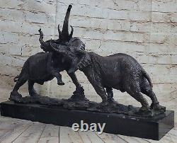 Signed Canova Two Male Elephants Loading Bronze Sculpture Art Deco Figure