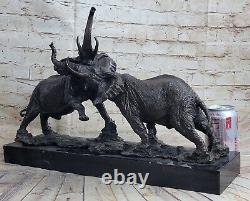 Signed Canova Two Male Elephants Loading Bronze Sculpture Art Deco Figure
