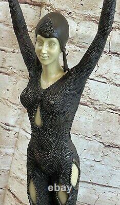 Signed D. H. Bronze Art Deco Girl Star Statue Fish Entertainer Dancer