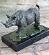 Signed Dali Rhinoceros With/bronze Horn Sculpture Art Deco Style