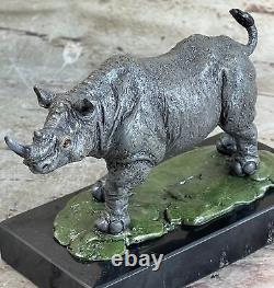 Signed Dali Rhinoceros With/Bronze Horn Sculpture Art Deco Style