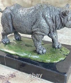 Signed Dali Rhinoceros With/Bronze Horn Sculpture Art Deco Style