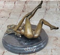 Signed Deco Bronze Sculpture Cubism Chair Girl Abstract Modern Art Figurine