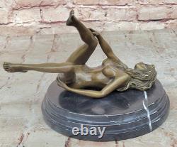 Signed Deco Bronze Sculpture Cubism Chair Girl Abstract Modern Art Figurine