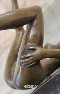 Signed Deco Bronze Sculpture Cubism Chair Girl Abstract Modern Art Figurine