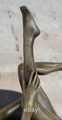 Signed Deco Bronze Sculpture Cubism Chair Girl Abstract Modern Art Figurine