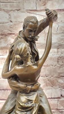 Signed Degas Tango Dancer Passion Dance Bronze Marble Art Deco Sculpture
