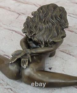 Signed Flesh Statue Woman Bronze Sculpture Erotic Art Deco Nouveau