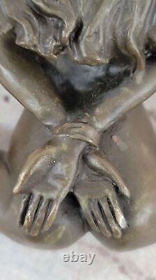 Signed Flesh Statue Woman Bronze Sculpture Erotic Art Deco Nouveau