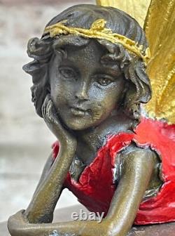 Signed Forest Fairy by Miguel Lopez Art Deco Bronze Sculpture Statue Figurine