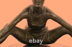 Signed Gory Bronze Sculpture Art Deco Gymnaste Chair Detail Statue On Marble