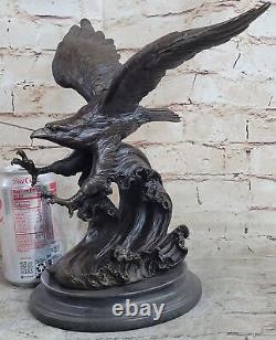 Signed Grand Milo Eagle Falcon Art Deco Authentic Bronze Sculpture Figure