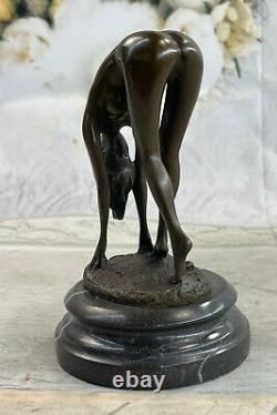 Signed High Quality Cesaro Art Deco Bronze Chair Girl Socle Statue Sale