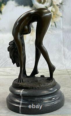 Signed High Quality Cesaro Art Deco Bronze Chair Girl Socle Statue Sale