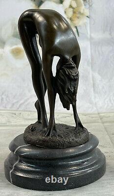 Signed High Quality Cesaro Art Deco Bronze Chair Girl Socle Statue Sale