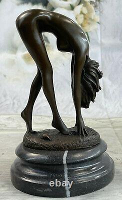 Signed High Quality Cesaro Art Deco Bronze Chair Girl Socle Statue Sale