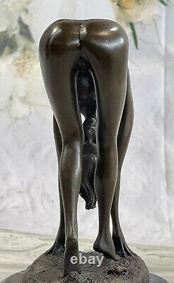 Signed High Quality Cesaro Art Deco Bronze Chair Girl Socle Statue Sale