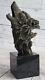 Signed Lopez Wild Wolf Bronze Marble Bust Sculpture Statue Figure Art Deco