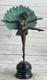 Signed M. Pellier, Art Deco Bronze Statue Peacock Dancer Lost Wax Method