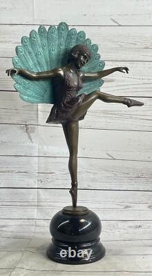 Signed M. Pellier, Art Deco Bronze Statue Peacock Dancer Lost Wax Method