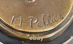 Signed M. Pellier, Art Deco Bronze Statue Peacock Dancer Lost Wax Method