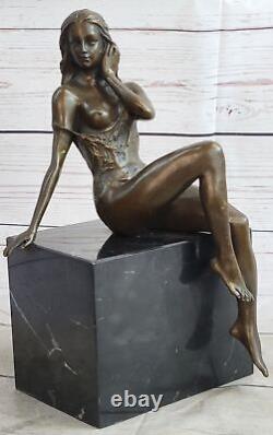 Signed Mavchi Bronze Statue Style Art Nouveau Deco Nude Girl Figure Case