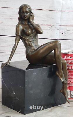 Signed Mavchi Bronze Statue Style Art Nouveau Deco Nude Girl Figure Case