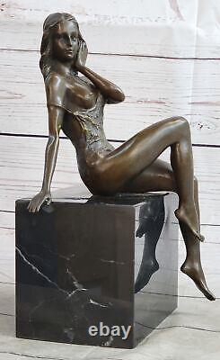 Signed Mavchi Bronze Statue Style Art Nouveau Deco Nude Girl Figure Case