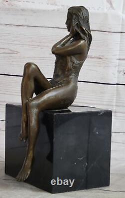 Signed Mavchi Bronze Statue Style Art Nouveau Deco Nude Girl Figure Case