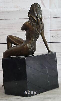 Signed Mavchi Bronze Statue Style Art Nouveau Deco Nude Girl Figure Case