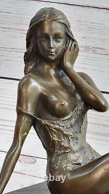 Signed Mavchi Bronze Statue Style Art Nouveau Deco Nude Girl Figure Case