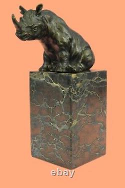 Signed Milo Rhinoceros With Bronze Horn Sculpture Art Deco Style Decorativ