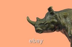 Signed Milo Rhinoceros With Bronze Horn Sculpture Art Deco Style Decorativ