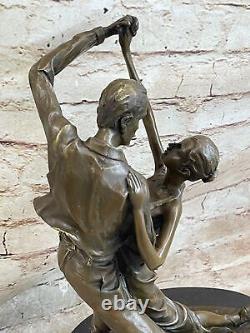 Signed Milo: Unique Young Dancer with White Skirt Bronze Art Deco Sculpture