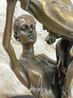 Signed Milo: Unique Young Dancer with White Skirt Bronze Art Deco Sculpture