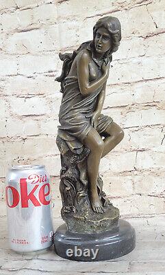 Signed Moreau, Bronze Statue Female Chair Angel Art Deco Marble Figurine Large