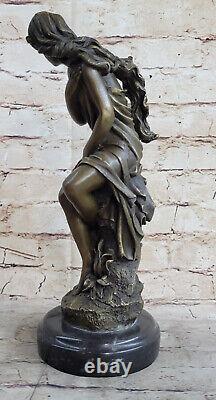 Signed Moreau, Bronze Statue Female Chair Angel Art Deco Marble Figurine Large