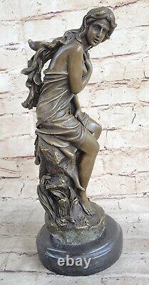 Signed Moreau, Bronze Statue Female Chair Angel Art Deco Marble Figurine Large