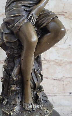 Signed Moreau, Bronze Statue Female Chair Angel Art Deco Marble Figurine Large