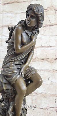 Signed Moreau, Bronze Statue Female Chair Angel Art Deco Marble Figurine Large