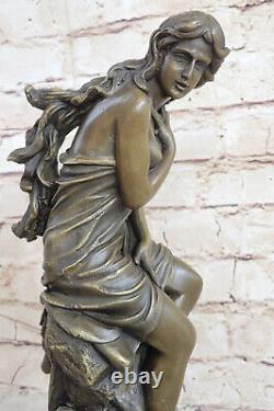 Signed Moreau, Bronze Statue Female Chair Angel Art Deco Marble Figurine Large