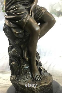 Signed Moreau, Large Art Deco Female Bronze Statue Marble Figurine