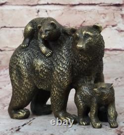 Signed Original Bear Family Portrait Bust Bronze Sculpture Art Deco