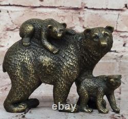 Signed Original Bear Family Portrait Bust Bronze Sculpture Art Deco